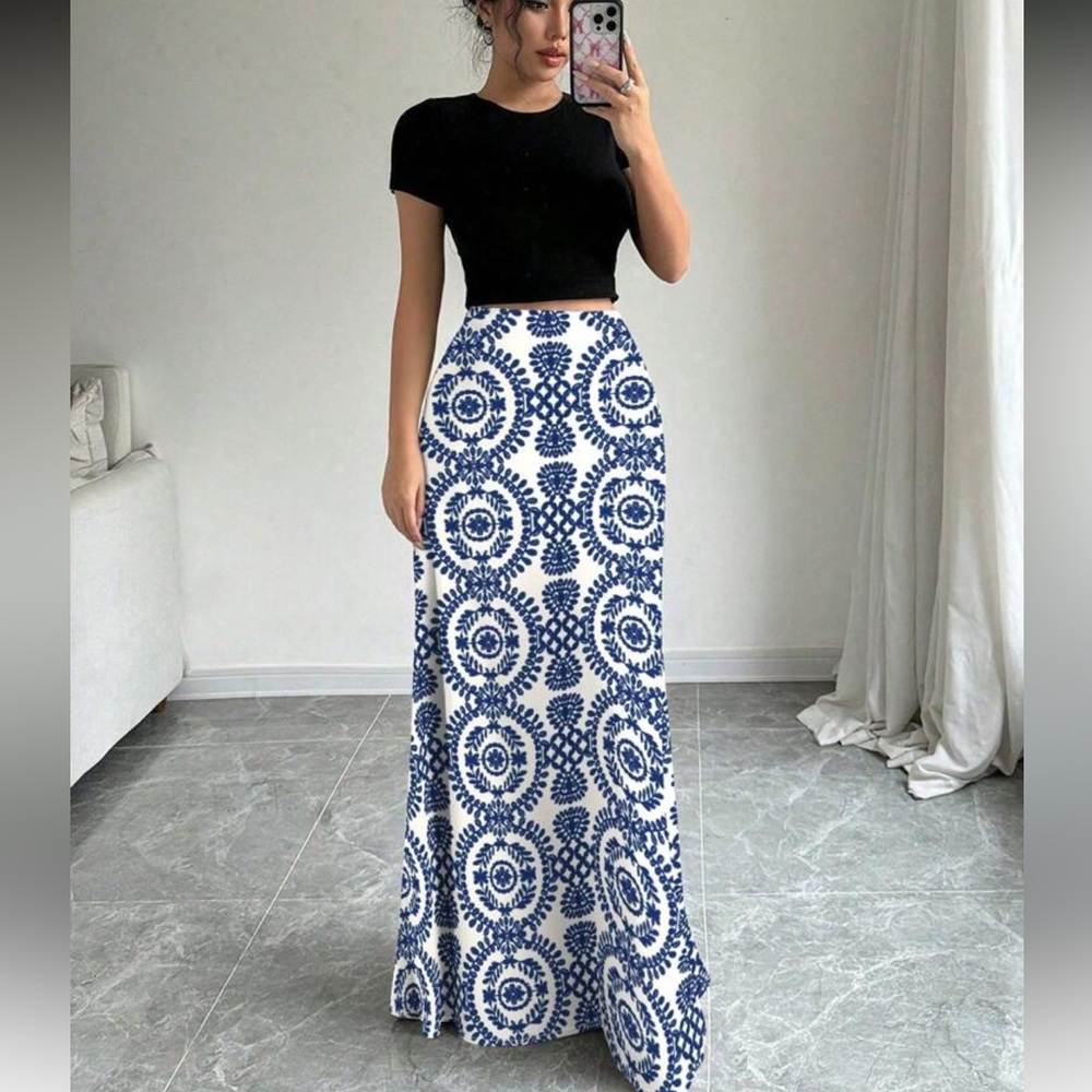 Elegant Blue and White Women's Skirt